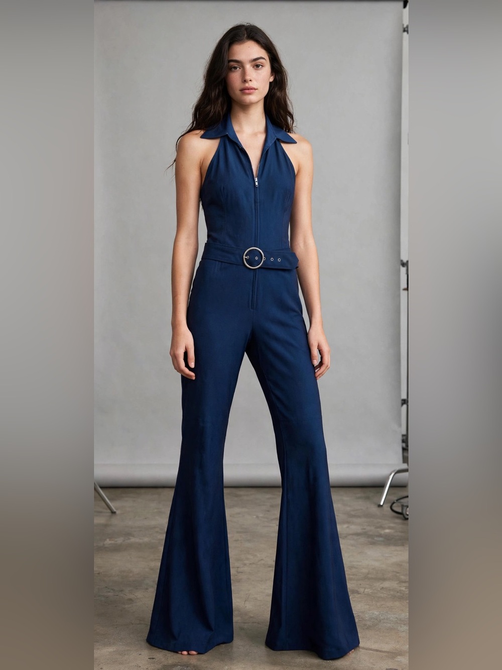 bebe Navy Blue Belted Jumpsuit Vintage